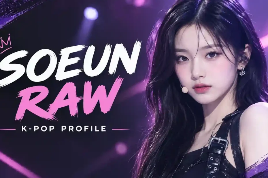 Soeun RAW K-pop profile featured image with a purple and pink stage-inspired background.