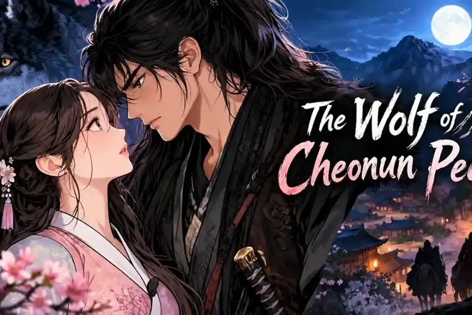The Wolf of Cheonun Peak manhwa featuring Chohee and a mysterious wolf-like outlaw leader in a historical Korean romance setting.